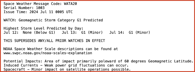 Alert issued by NOAA SWPC